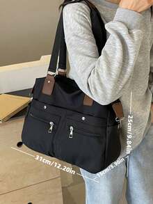 Bolso de mano y bolso de hombro de unicolor con múltiples bolsillos, diseño unisex de moda