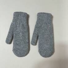 Winter Warm Gloves, Thickened Double-Layer Wool Knitted Mittens, Solid Color, Cold Protection - 淺灰色 - 查看 1