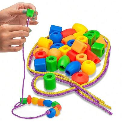 170pcs Plastic Beads Set, Fun Shapes, Promote Fine Motor Skills Development - Beading Toys, Numbers, Activity Skills, Educational, DIY Kit, Suitable As Christmas Birthday Gift