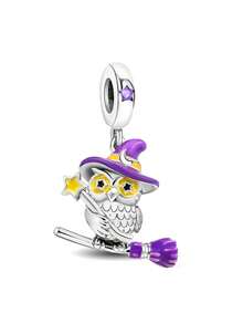 1 pieza Encantador colgante de plata de ley 925 con diseño de esqueleto tocando guitarra, montado en escoba, búho, bruja y dulces de Halloween, adecuado para hacer pulseras, brazaletes y joyería DIY de mujer