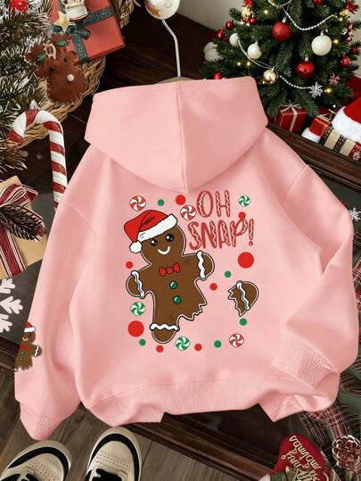 Tween Girl Graphic Print Thermal Lined Hoodie Sweatshirt, Warm & Comfortable For Autumn/Winter