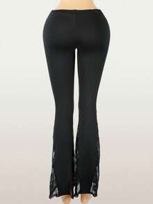 بنطلون نسائي صيفي بقصة ضيقة وتفاصيل من الدانتيل، بخصر متوسط، بنطلون طويل كاجوال للنساء