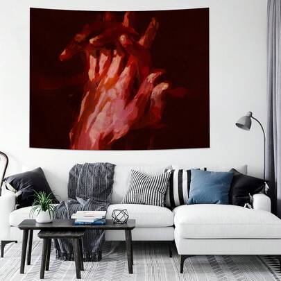 1 قطعة جدارية من التابستري ذات نمط اليد المجرد، بطراز إنس، من البوليستر، ديكور جداري للغرفة المعيشة وغرفة النوم والمكتب، ديكور منزلي وحفلات، جدارية مطبوعة مستطيلة للمطبخ مع ستائر، تأتي مع 3 مسامير حائط و 2 مشبك