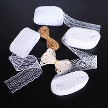 4 Rolls, 10 Yards Per Roll, White Tassel Decoration Set - 4 Lace Designs + Jute Strings, All-In-One Handmade Starter Kit, Suitable For Bridal DIY Gift Wrapping, Bouquet Decor, And Invitation Sealing - White - View 3