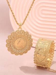 1 Set de Joyería Floral Metálica de Filigrana con Busto de Napoleón, para Festival de Oriente Medio, Novia de Boda, Collar y Pulsera para Fiesta Diaria, Ideas de Regalo para Mujeres, Ramadán - Conjuntos de joyería - Ver 4