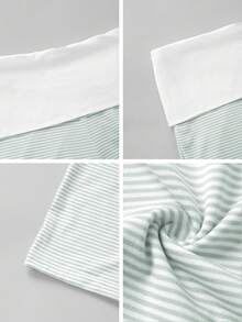 Sunny Girly Spring Women's Back To School Striped Straight-Leg Pants, With A White Ruffled Waist Design, Suitable For Valentine's Day Wear - Green - View 11