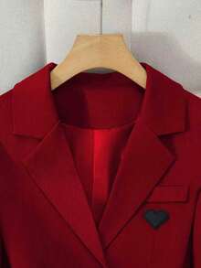 Solid Color Single Button Long Sleeve Single-Breasted Waistcoat Suit Pants Two-Piece Set - Màu Đỏ Sâu - Xem 3