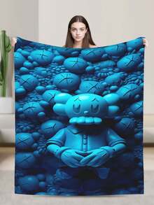 Kawss Kawaii Kaw Blanket Cartoon Print Flannel Blanket - Ultra Soft Anime Throw, The Thoughtful Gift For Christmas, Birthday, Halloween, For Sofa, Camping & Travel Comfort - màu đen - Xem 2