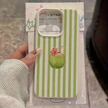 Summer Green Floral Coconut Tree Striped Design Phone Case For Iphone 16 Pro Max/14/16 Plus/15/13 Pro/12/11 - Stylish And Durable Protective CoverSuitable For IPhone 17 Air - White - View 2