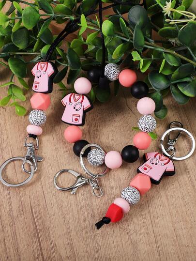 1 件护士服、硅胶听诊器吊坠、串珠钥匙扣、学生证夹、姓名标签挂绳、背包挂饰、钥匙查找器钥匙圈、护士节礼物汽车配件书包挂饰学校背包