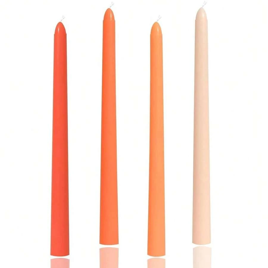 10 Inch Gradient Taper Candles,Set Of 4 Tapered Candle, Tall Candlesticks,Conical Stick Candles,Less, For Home Dinner, Party, Wedding, Halloween, Christmas (Orange Series, 10inch){Inchcolor_nameinch:InchOrangeseriesinch,Inchsize_nameinch:Inch10inchinch} - 橘色系列 - 查看 1