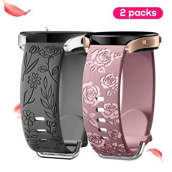 2条花卉雕刻表带，兼容三星Galaxy Watch 6/5/4 40mm/44mm、Galaxy Watch 5 Pro 45mm、Galaxy Active 2、Galaxy Watch 3，20mm柔软硅胶替换运动表带，女士款