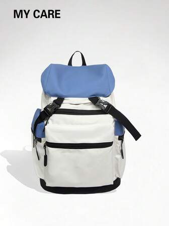 Large Capacity Backpack For Men, Functional Commuting & Travel Backpack, Casual Sports Laptop Bag, Colorblock Multi-Pocket Functional Backpack, Outdoor Utility Style Backpack