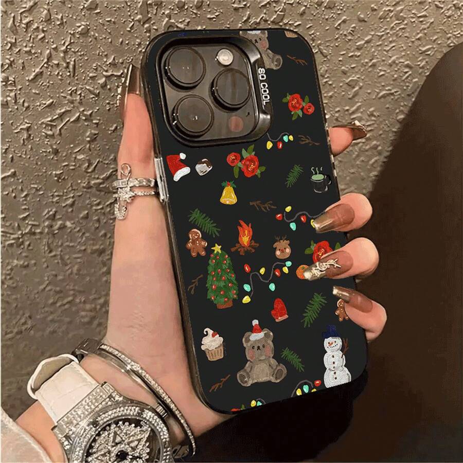 Funda protectora de TPU con patrón de moda navideña IMD, diseño impreso, funda protectora básica a prueba de golpes, adecuada para iPhone 7/8/XSMAX11/12/12Pro/12Pro Max/13/13 Pro/13 Pro Max/14 Pro/14 Pro Max/15 Pro/15 Pro Max/16 PRO/16PLUS/16PRO MAX - Un regalo ideal para cualquier ocasión - Colores mixtos - Ver 1