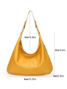 新款柔软皮革女士包，简约休闲单肩包，女士流浪包，简约腋下包，大容量手提包，适合工作通勤购物休闲 - 黃色 - 查看 12