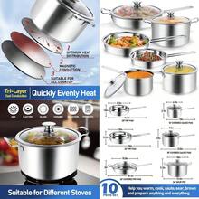 10-Piece Pots And Pans Set Stainless Steel Cookware Set- Includes Ergonomic Handle Saucepans Skillets Dutch Oven Stockpot Steamer And More - Premium Pots And Pans For Home Chefs - Bạc - Xem 8