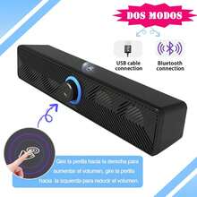 Barra de sonido de escritorio, Altavoces estéreo con cable para ordenador, ideales para juegos y como altavoces para teléfono. Conexión USB e inalámbrica BT 5.0 - Negro - Ver 3