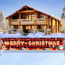 1 pieza Bandera de decoración navideña, fondo de tela con estampado de Papá Noel, muñeco de nieve, árbol de Navidad y hombre de jengibre, para decoración de fondo de fiesta de Navidad, decoración colgante de valla de pared navideña, decoración colgante de patio y jardín navideño, suministros para eventos y fiestas navideñas en el hogar - Multicolor - Ver 16