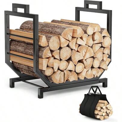 Firewood Rack Outdoor Indoor With Firewood Carrier, Metal Wood Rack Heavy Duty Firewood Holder, Sturdy Fireplace Log Holder Fire Wood Storage Racks