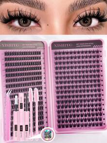 448pcs Lashes Clusters D Curl Individual Eyelashes, With Bond And Seal, Eye Brush, Tweezers Kit For Beginner Friendly, Soft And Natural Look Fake Lashes For Enlarge Eyes Makeup Beauty, Thick&Natural Fluffy Diy Segmented Lashes - Multicolor - View 12