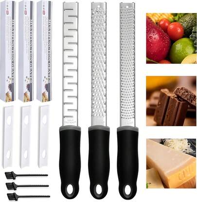 Estilo3PK Rallador de queso de acero inoxidable, Rayador de cocina profesional, Rallador de limon, Rallador de cítricos,Adecuado para queso, limón, ajo, jengibre, chocolate, verduras, frutas.Versión mejorada