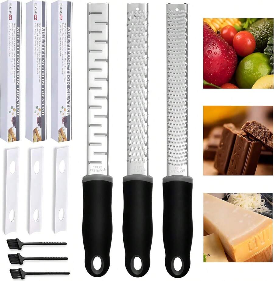 Estilo3PK Rallador de queso de acero inoxidable, Rayador de cocina profesional, Rallador de limon, Rallador de cítricos,Adecuado para queso, limón, ajo, jengibre, chocolate, verduras, frutas.Versión mejorada - 1 - Ver 1