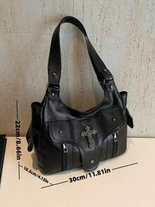 Duża torba na ramię, czarna torebka z ekoskóry, styl amerykański punk gotycki, modna, minimalistyczna designerska torba typu tote