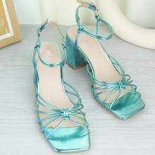 Women's Strappy Sandals Women 2.5-Inch Block Heel Tie Strap Square Toe Casual Comfortable Summer Shoes - TURQ - 查看 5