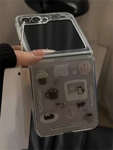 可爱DIY卡通猫腊肠犬简约插画果冻环氧树脂贴纸透明手机壳，兼容三星Galaxy Z Flip7 Flip6 Flip5 Z Flip 4 3，可爱动物图案折叠后盖 - 貓 - 查看 2