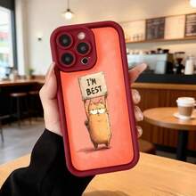 Cubierta de telefono con borde negro y parte trasera naranja con estampado de gato sosteniendo cartel que dice IM BEST para uso diario en cafeterias y espacios urbanos Aplicable a los teléfonos de la serie Apple y Galaxy - Blanco - Ver 5