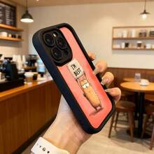 Cubierta de telefono con borde negro y parte trasera naranja con estampado de gato sosteniendo cartel que dice IM BEST para uso diario en cafeterias y espacios urbanos Aplicable a los teléfonos de la serie Apple y Galaxy - Blanco - Ver 6