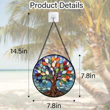 11.8in Blue Tree Of Life Suncatcher - Colorful Glass Panel For Window Decor, Birthday Gift For Her - Multicolor - View 2