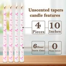 10 Inch Pink Bow Candlesticks Print Taper Candles Handmade Unscented 4 Pack Less Candle Sticks For Wedding Yoga Tea Party Birthday Anniversary Dinner{Inchcolor_nameinch:InchBowinch,Inchsize_nameinch:Inch10Inch-4Countinch} - 弓 - 查看 4