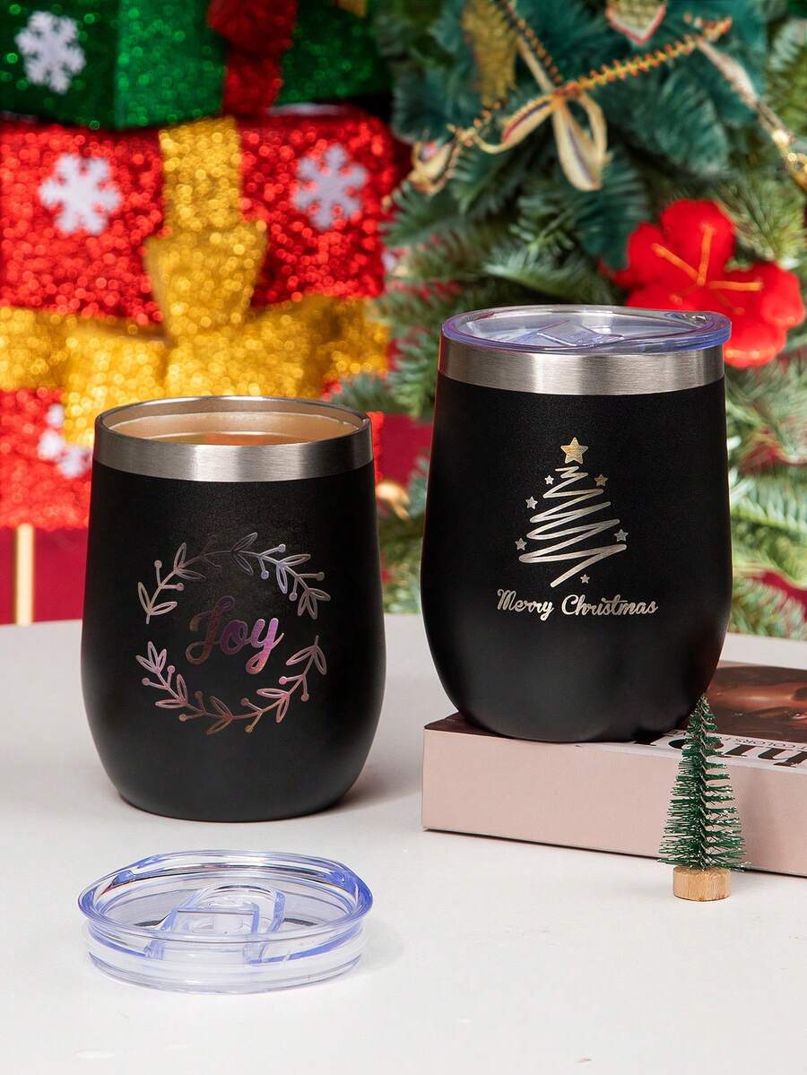 1PC Christmas Mug,Insulated Design,Black Christmas Tree Pattern,Keeps Drinks Hot Or Cold For A Long Time,Perfect Holiday Gift,Suitable For Coffee,Tea,Hot Chocolate,Suitable For Home,Office,And Travel,Holiday Theme Design,Durable Construction,A Must-Have For Coffee Lovers,Reusable,Dual-Use For Hot And Cold - Multicolor - View 1