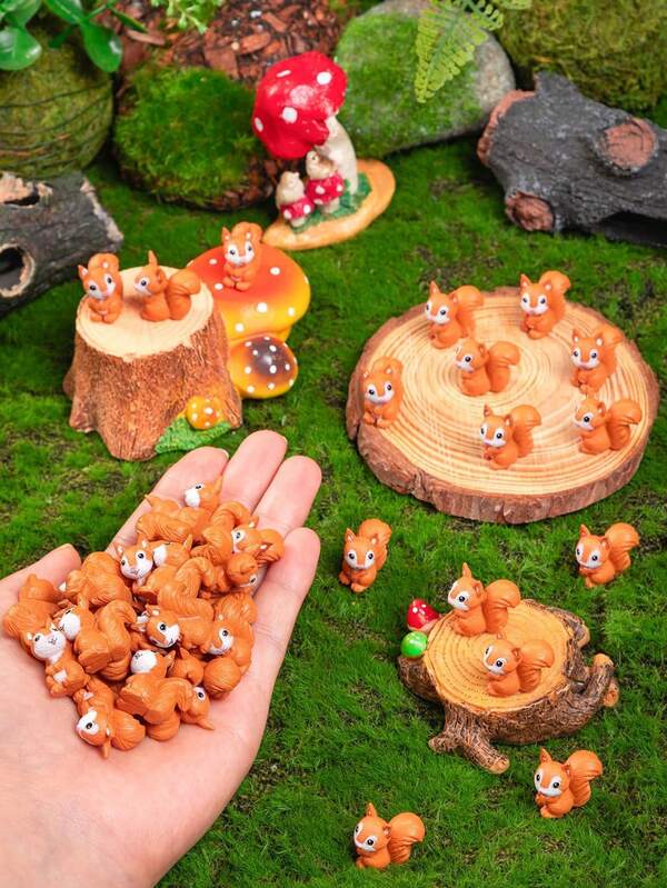 5/10/20 Pcs -Mini Resin Squirrel Miniature Squirrel Figures Tiny Resin Squirrel Mini Forest Animal Figures Garden Accessories Cupcake Topper Decor For Outdoor Landscape Garden Lawn DIY Birthday Craft