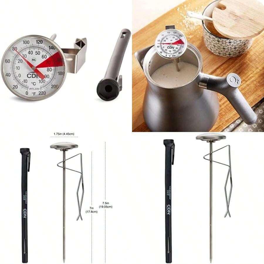 CDN IRTL220 - Termómetro Propreciso de lectura instantánea para bebidas y espumas, S/S, , 1(7 inch Stem-1.75 inch Magnified Dial) - Tipo 1 - Ver 1