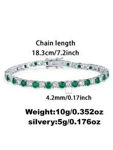 1pc Elegant Decorated Colorful Tennis Chain 925 Silver Bracelet, Suitable For Vacation, Party, Gift For Family, Friends, Christmas, Halloween, Valentine's Day, Birthday - Green - View 4