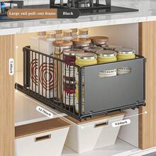 Dragonpad 1/2 Pack Pull Out Cabinet Organizer, Carbon Steel Heavy Duty Slide Out Drawers For Cabinets, Expandable Kitchen Drawers,Adhesive Organization And Storage For Kitchen - Black-Large-1Pack - 查看 4