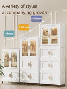 Folding Simple Wardrobe Closet, Folds Flat For Storage,DIY Collapsible Clothes Storage Cabinet ,Foldable Baby Wardrobe With Hanging Rod, Portable Kids Wardrobe With Lockable Wheels & Magnetic Doors, Sturdy Nursery Closet Storage Organizer For Boys & Girls' Bedroom, Easy To Install (White, Large)Apartment Saver - 彩色 - 查看 8