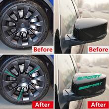 Pincuttee 14pcs Car Decal Stickers,Wheel Rim Decal Sticker,Sport Logo Reflective Stickers,Sport Emblem Car Rear Bumper Sticker,Rear Mirror Decals For Vehicles(Red,14PCS)