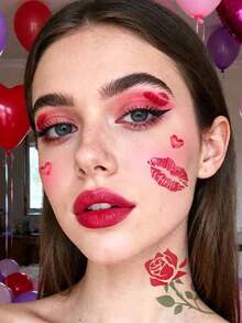 Nouveaux autocollants de tatouage de lèvres pour la Saint-Valentin, autocollants de tatouage temporaire de baiser de lèvres rouges en forme de cœur pour couple unisexe