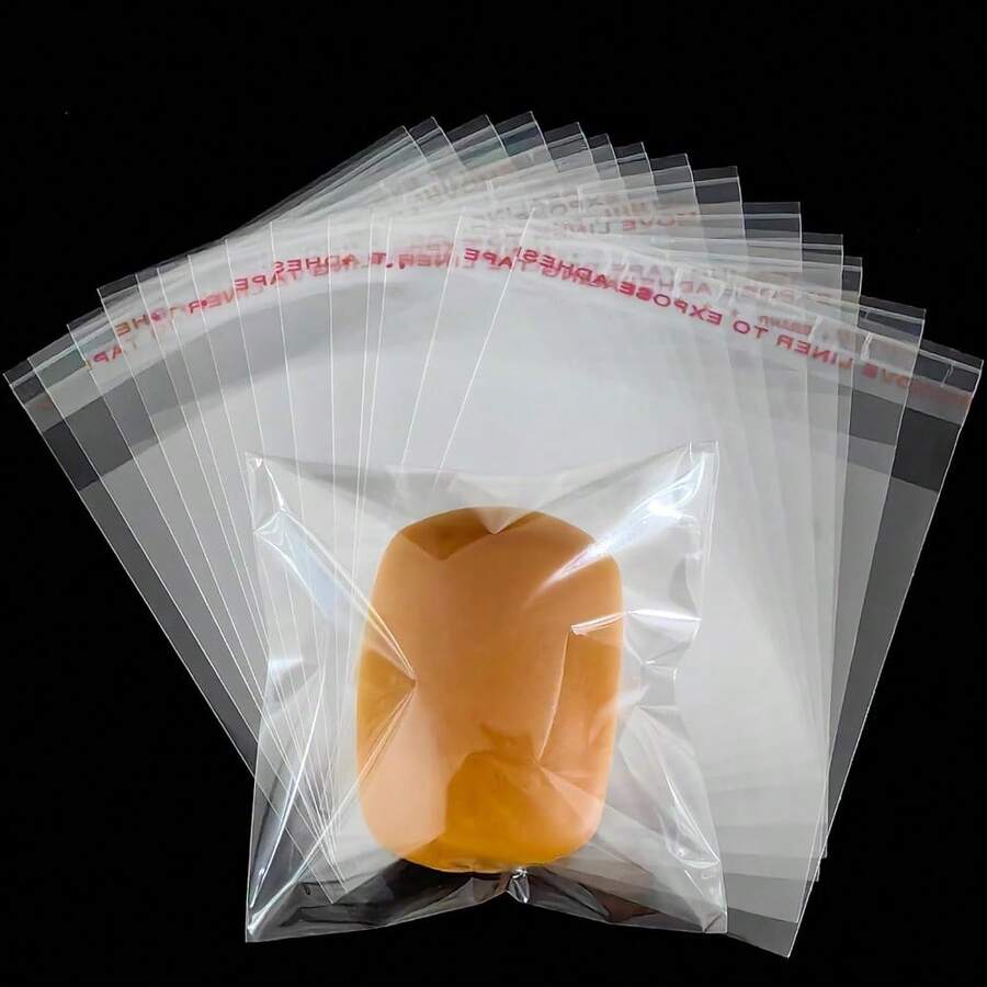 Self Sealing Cookie Bags, 100Pcs 5x5 Inches Clear Resealable Gift Wrap Cellophane Bags For Packaging Candy Treat Goodie Favors And Cookies Gift Giving - Self Adhesive Wrappers - 4x4英寸 - 查看 1