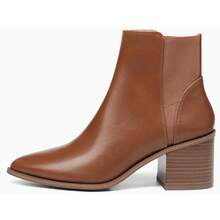 New Women's Elegant Ankle Boots, Pointed Toe Ankle Boots, Elastic Chunky Heel Slip-On Chelsea Boots - Nâu đỏ - Xem 2