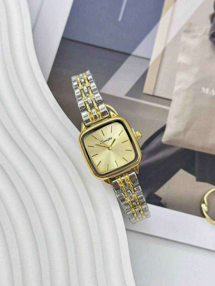 Relógio feminino casual quadrado de quartzo com pulseira metálica, decorativo e ideal para uso diário (1 unidade).