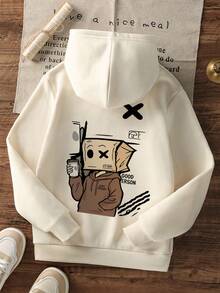 1pc Tween Boy Casual Printed Pullover Sweatshirt, Thermal Lined, Long Sleeve, Autumn/Winter - Apricot - View 2