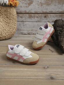 1 par de zapatos deportivos de bebé/niña pequeña de cuero parchado suaves y cómodos, con punta redonda, correa, suela antideslizante, zapatillas casuales lindas y de moda, adecuadas para bebés, otoño/invierno