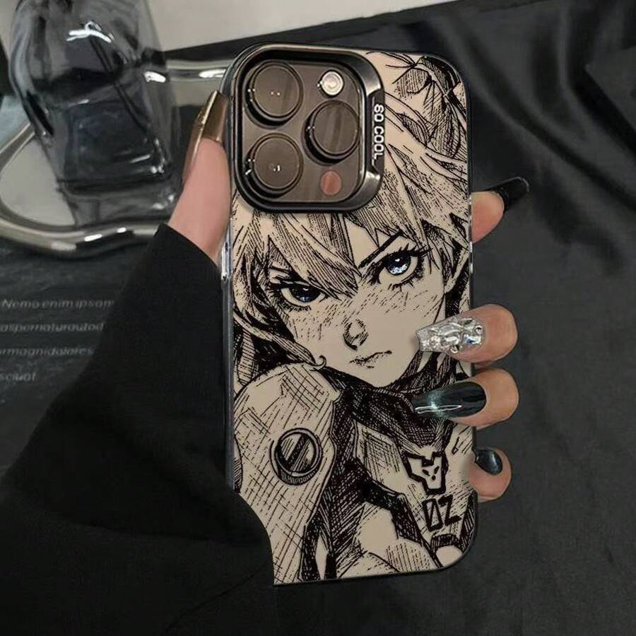 Funda para teléfono Asuka Apple 16 15 Pro Max plateada 14 13 Plus dura 12 a prueba de golpes carcasa rígida móvil diseño anime protección cubierta metálica antigolpes accesorios tecnológicos - Plateado - Ver 1