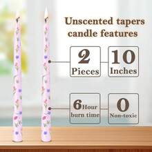 10 Inch Floral Taper Candles - 2pcs Handmade Unscented Somkeless Tall Candlesticks,Printed Cone Candles For Mother Day Home Party Wedding Restaurant{Inchcolor_nameinch:InchPurpleFlowerinch,Inchsize_nameinch:Inch10Inch-2Countinch} - 紫花 - 查看 4