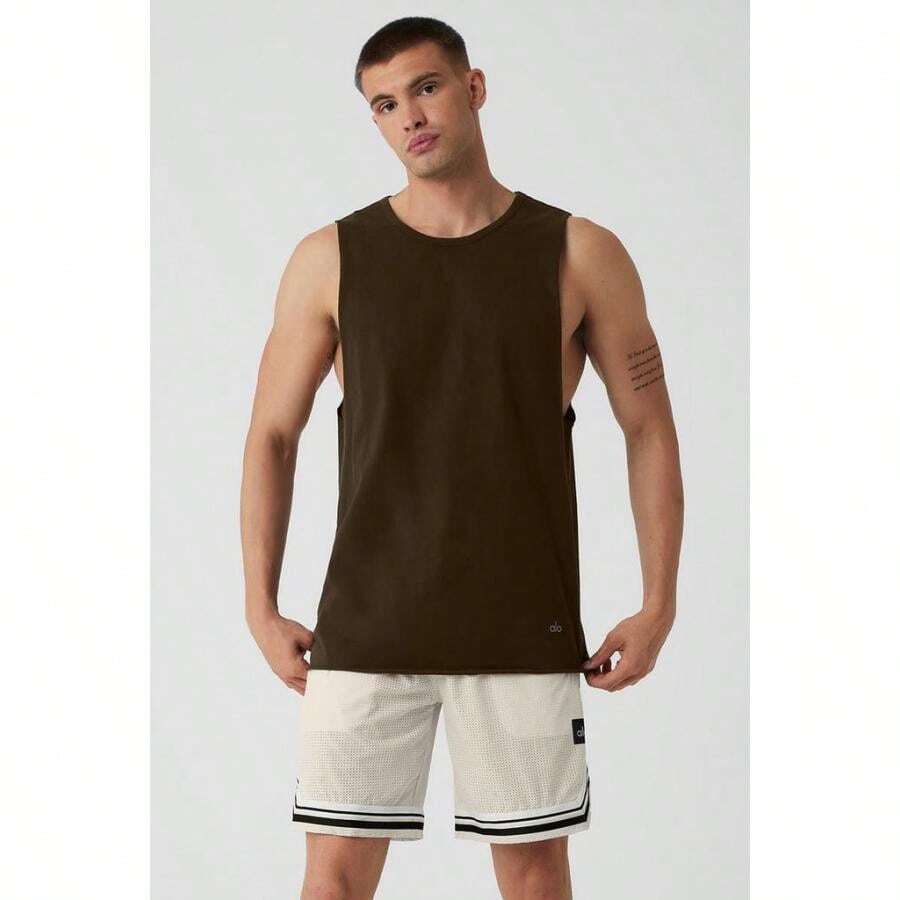 Alo Yoga Society Raw Edge Tank - White |  | Pilates Set - Espresso - View 1