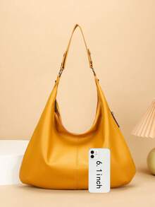 新款柔软皮革女士包，简约休闲单肩包，女士流浪包，简约腋下包，大容量手提包，适合工作通勤购物休闲 - 黃色 - 查看 10